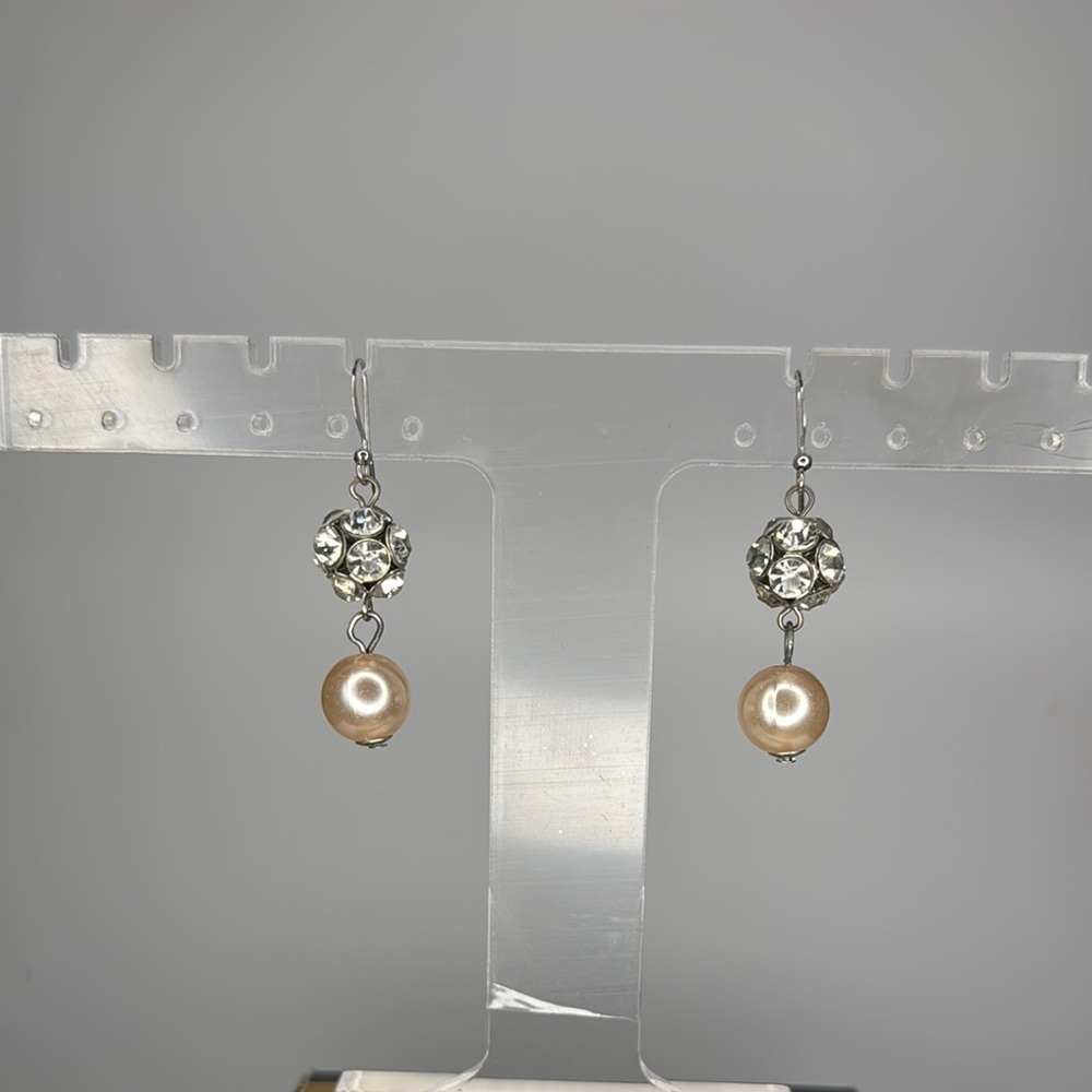 Classic Silver and Cream Pearl Earrings with Crystal Accents